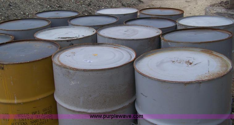 image for item 7354 (14) 55 gallon metal paint barrels