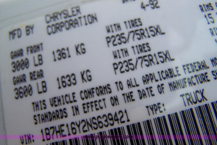 image for item 7380 1992 Dodge D150 pickup truck