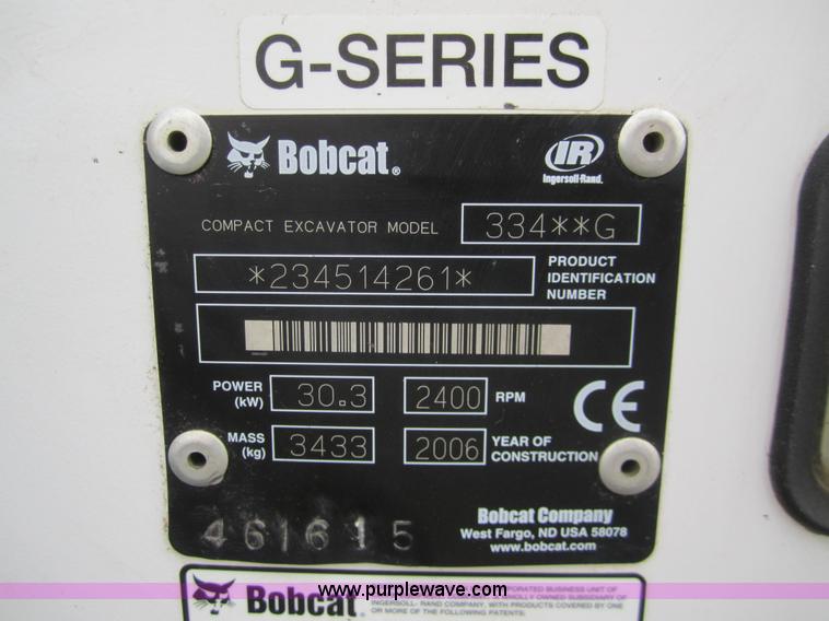 image for item 3052 2006 Bobcat 334 compact excavator
