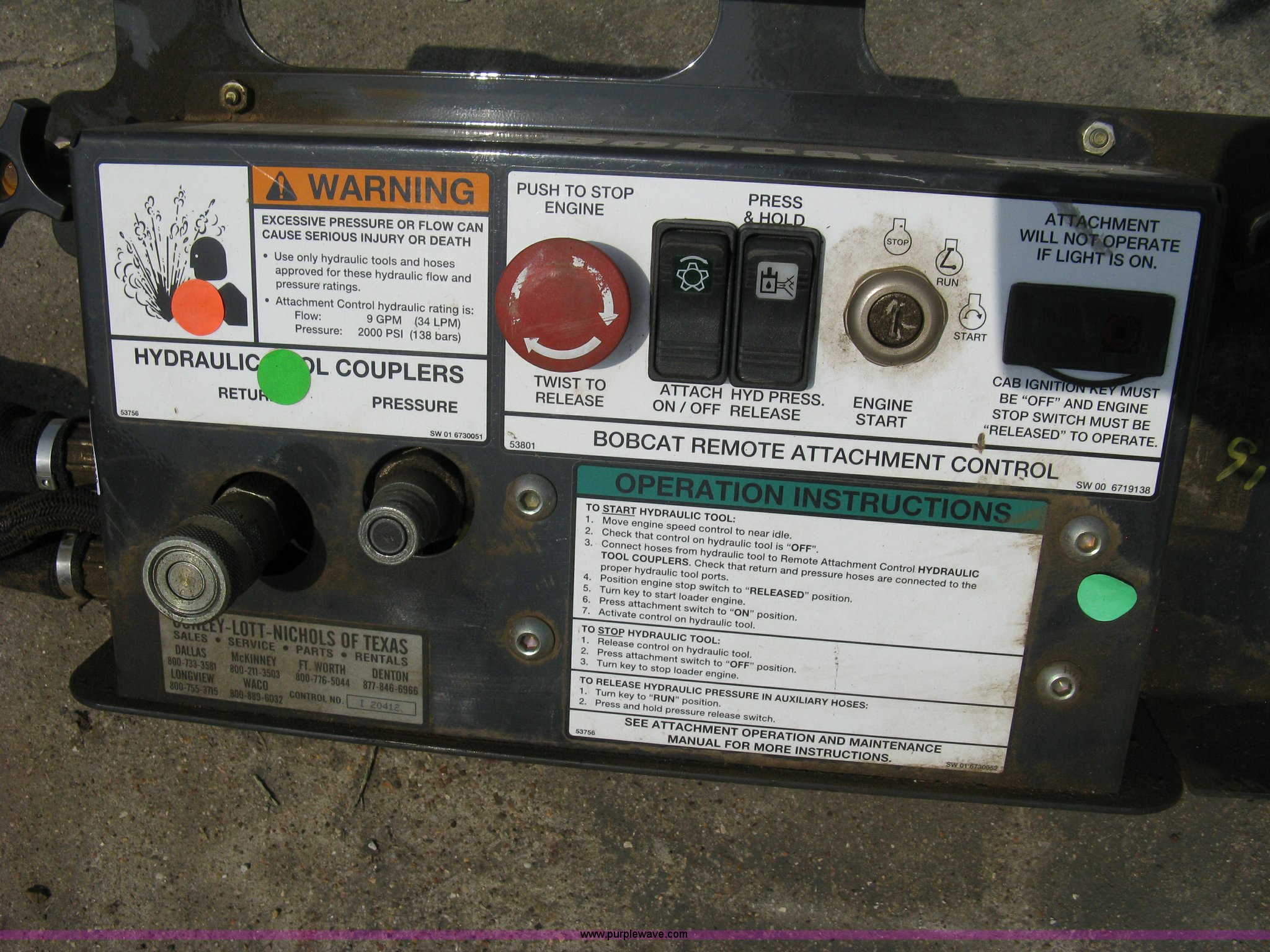 Bobcat remote attachment control in Fort Worth, TX Item 8187 sold