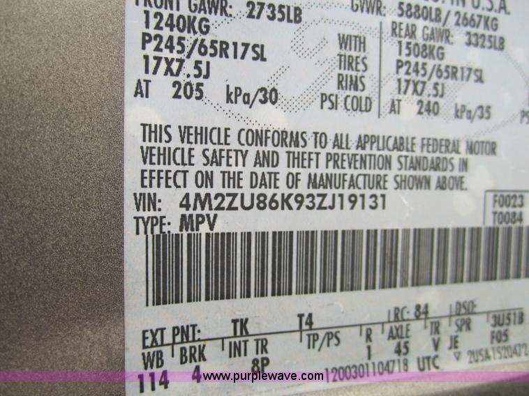 image for item 3699 2003 Mecury Mountaineer SUV