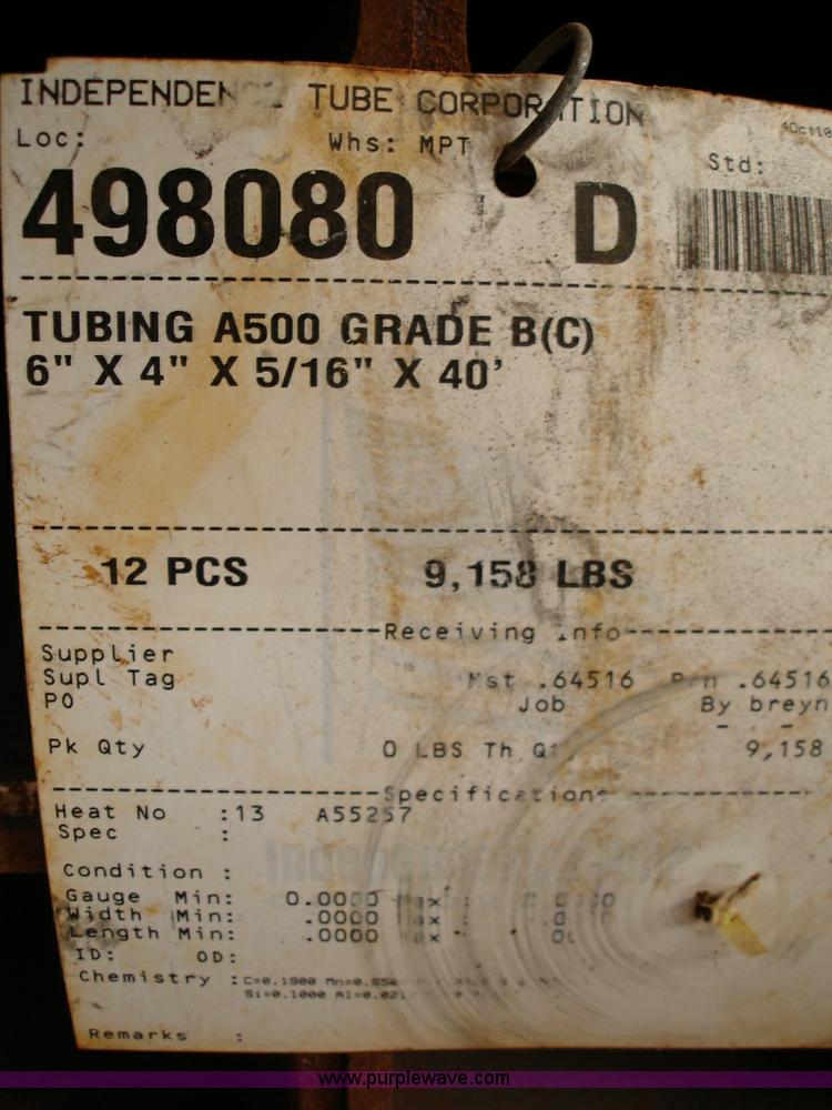 image for item 8714 (12) 6"W x 4"H x 40'L x 5/16" thick, new metal tubing