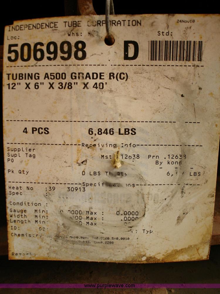 image for item 8715 (4) 12"W x 6"H x 40'L x 3/8" thick, new metal tubing