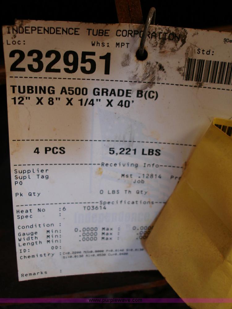 image for item 8716 (12) 12"W x 8"H x 40'L x 1/4" thick, new metal tubing