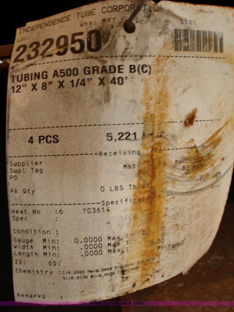 image for item 8716 (12) 12"W x 8"H x 40'L x 1/4" thick, new metal tubing