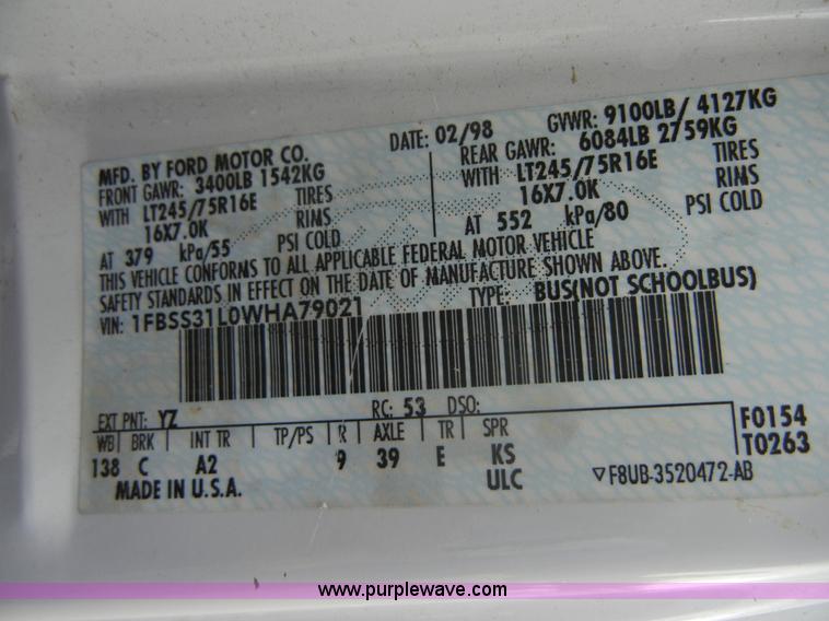 image for item 2328 1998 Ford E350 Club Wagon van