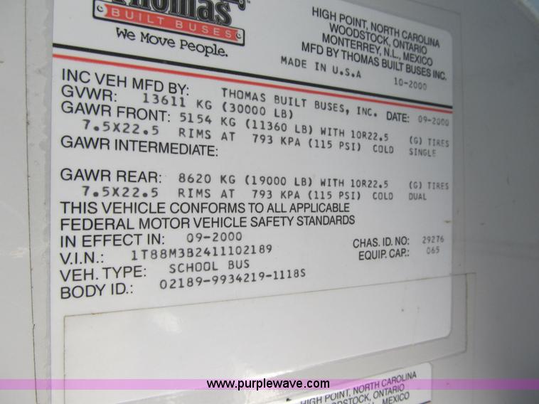 image for item 4141 2001 Thomas Built school bus