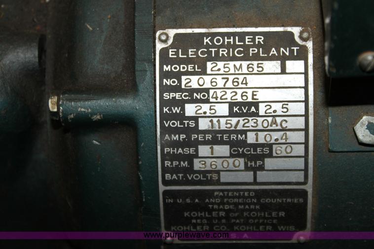 image for item 6437 Kohler 2.5M65 generator