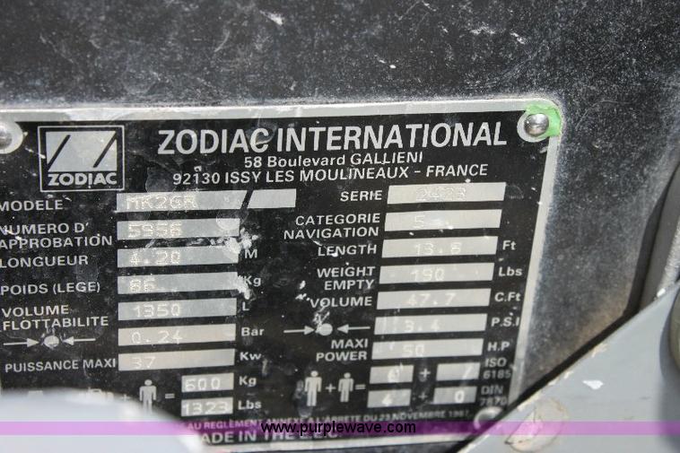 image for item 6561 1996 Zodiac MK26R inflatable boat