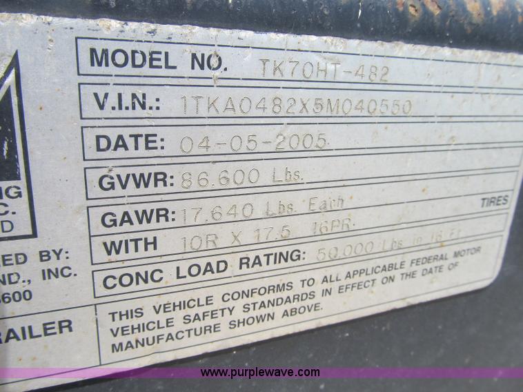 image for item 4148 2005 Trail King TK70HT Hydratail trailer