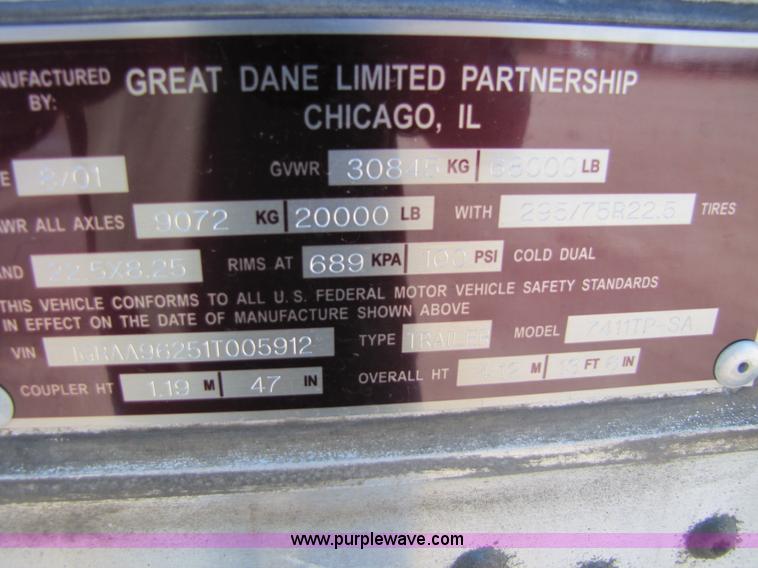 image for item 8488 2001 Great Dane 48' dry van semi trailer