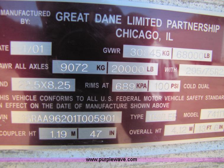 image for item 8489 2001 Great Dane 48' dry van semi trailer