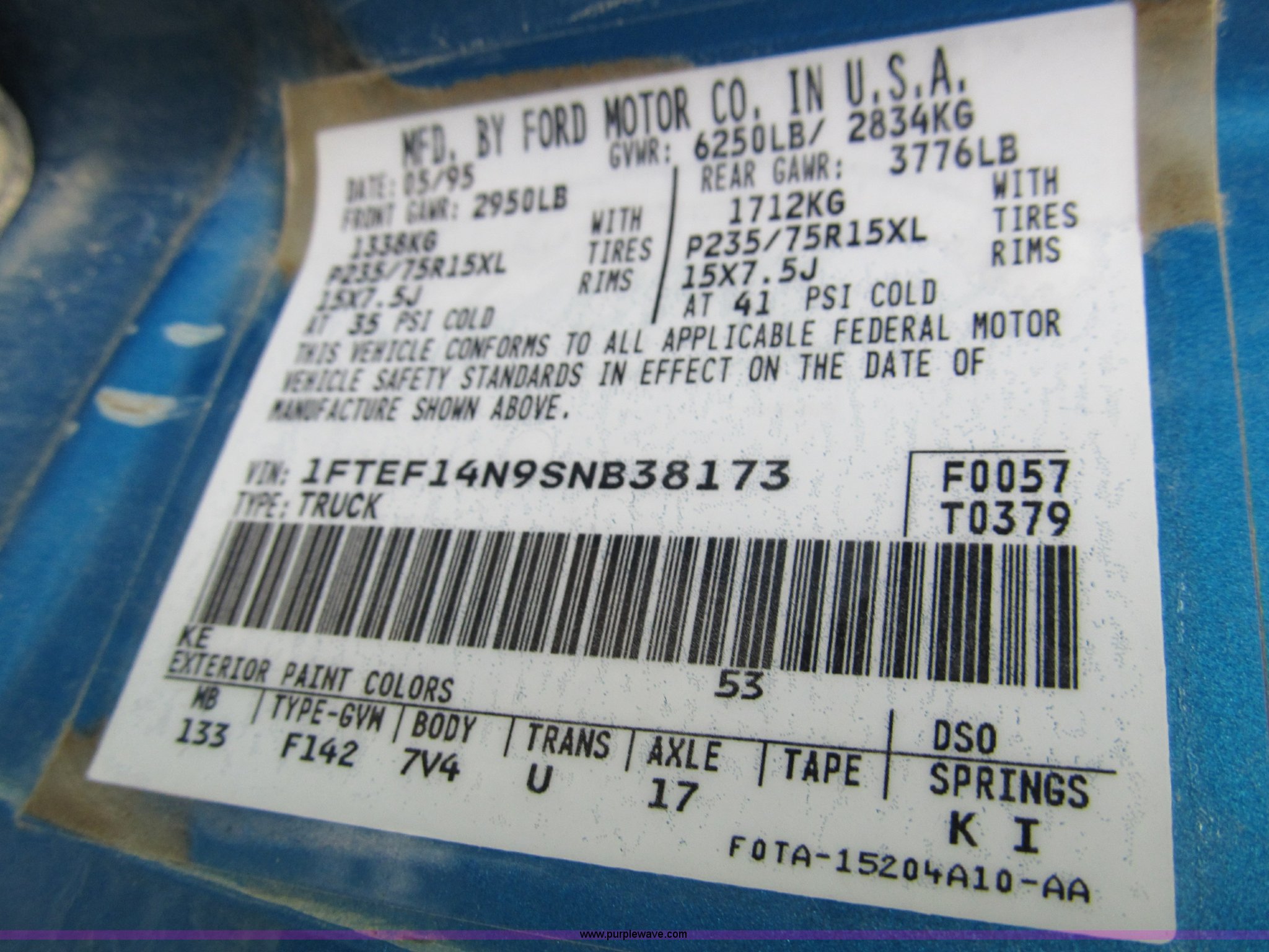 1995 Ford F150 pickup truck in Kirksville, MO Item 9011 sold Purple