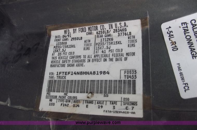 image for item 5581 1991 Ford F150 XLT Lariat pickup truck