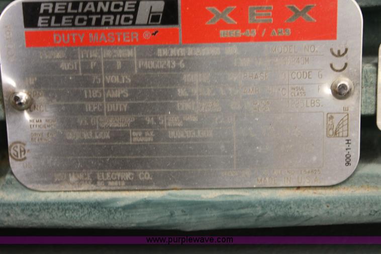 image for item 6170 Reliance Electric Duty Master 75 HP electric motor