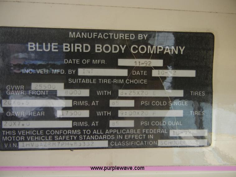 image for item A3003 1993 International 3700 Blue Bird 37' bus