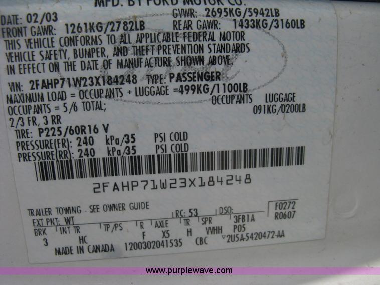 image for item A4252 2003 Ford Crown Victoria Police Interceptor