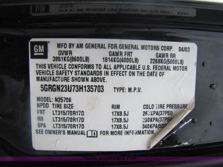 image for item A5100 2003 Hummer H2