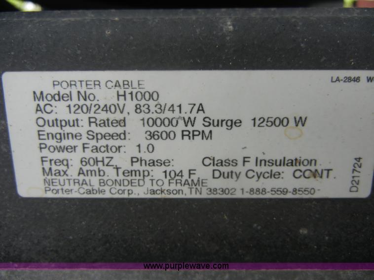 image for item A9140 Porter Cable H1000 generator