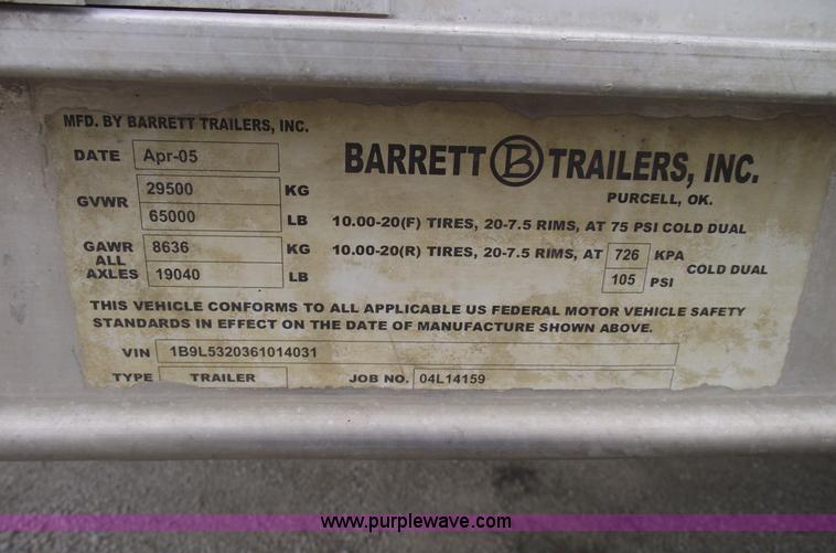 image for item 5440 2006 Barrett 53' double deck aluminum stock trailer