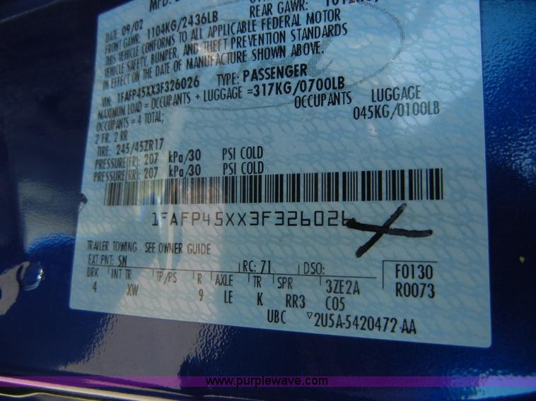 image for item A3043 2003 Ford Mustang GT convertible