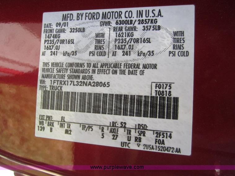 image for item A9365 2002 Ford F150 extended cab pickup truck