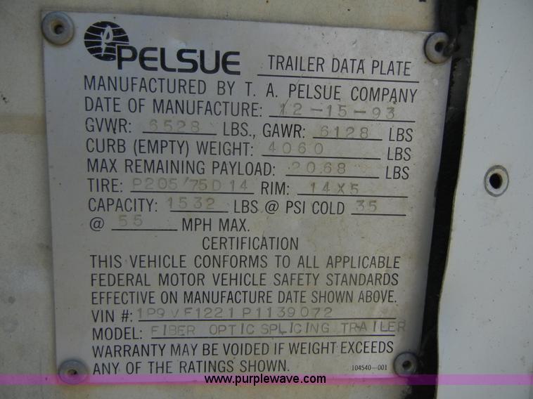 image for item A3020 1994 Pelsue 12' fiber optic splicing trailer