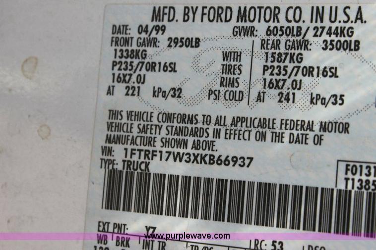 image for item A2549 1999 Ford F150 XL pickup truck