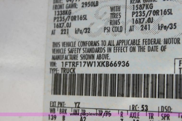 image for item A2550 1999 Ford F150 XL pickup truck