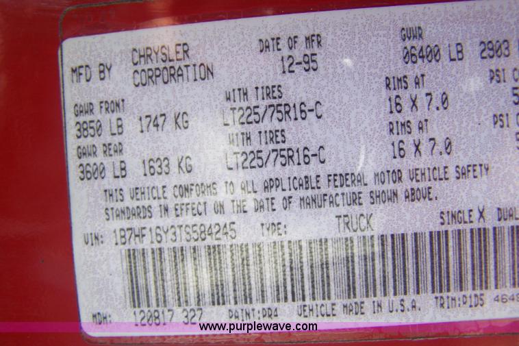 image for item A4571 1996 Dodge Ram 1500 Laramie SLT pickup truck