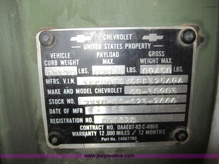 image for item A4764 1984 Chevrolet D30 Military box truck