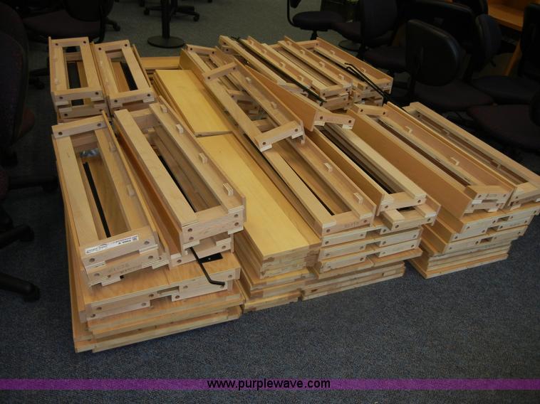 image for item A9969 (4) light oak wooden shelving units