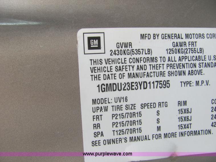 image for item A3591 2000 Pontiac Montana mini van