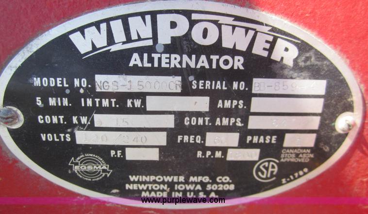 image for item A3849 Winpower NGS-15000CR propane generator