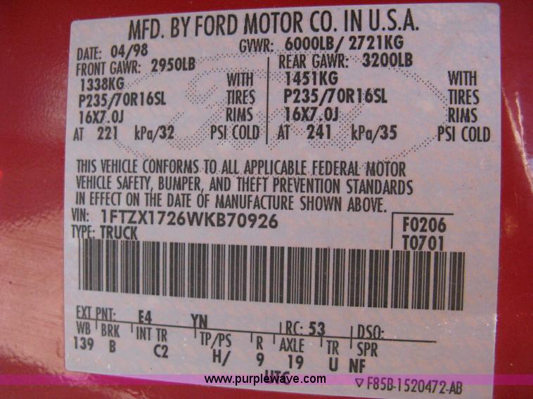 image for item A4283 1998 Ford F150 XL extended cab pickup truck