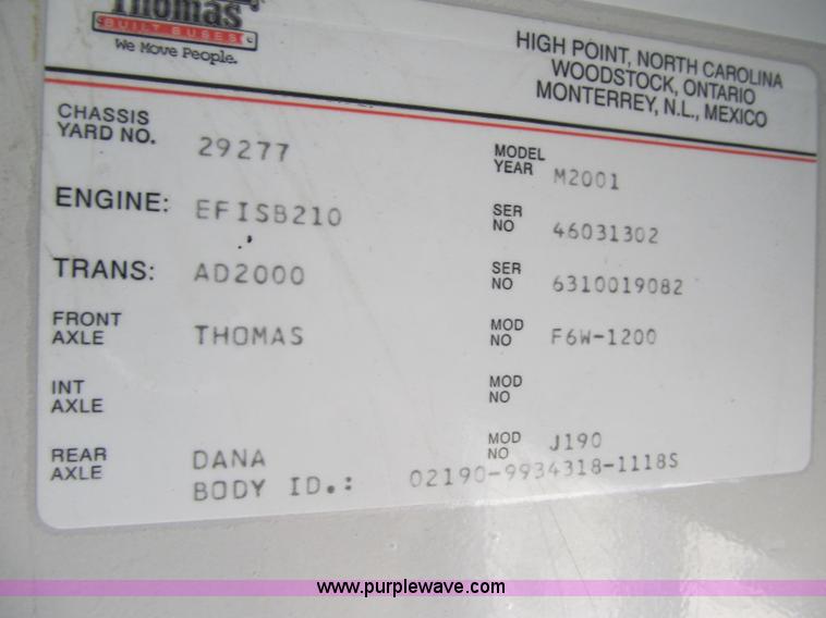 image for item A4919 2001 Thomas Saf-T-Liner school bus