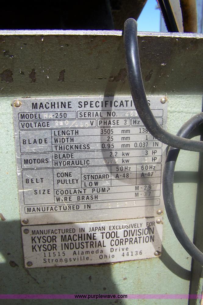 image for item A9500 1978 Kysor HA250 horizontal metal band saw