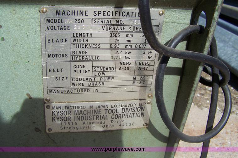 image for item A9500 1978 Kysor HA250 horizontal metal band saw