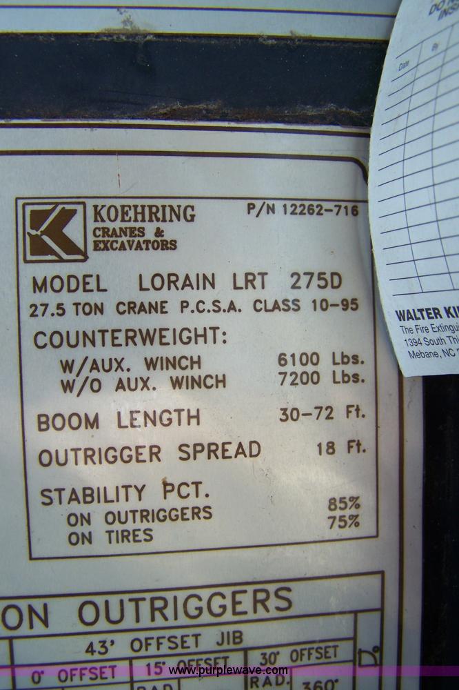 image for item A4559 1990 Lorain LRT 275D crane