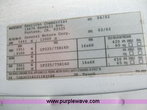 image for item A1196 2002 Chevrolet G3500 Express box van