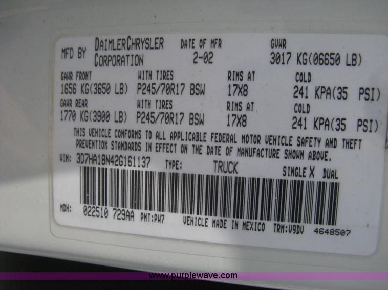 image for item A4299 2002 Dodge Ram 1500 SLT quad cab pickup truck