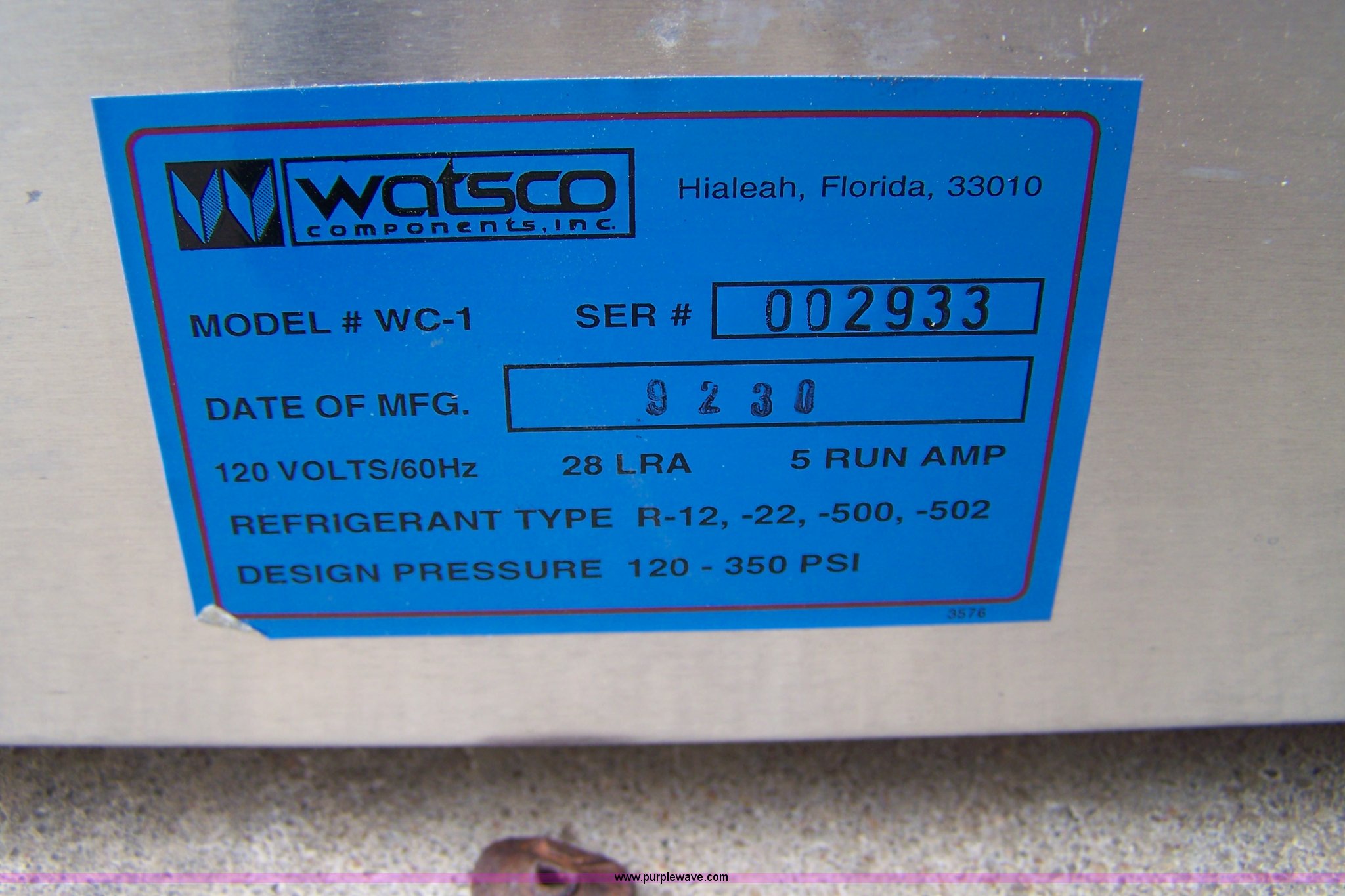 Watsco WC1 refrigerant recovery system in Ransom, KS Item C9290 sold