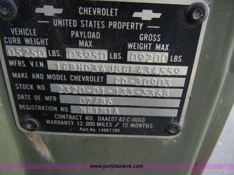 image for item D9506 1986 Chevrolet D30 Military Custom Deluxe truck