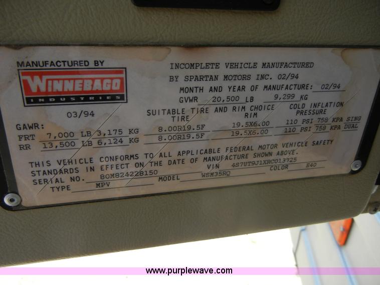 image for item D9513 1994 Spartan Vectra Winnebago motor home