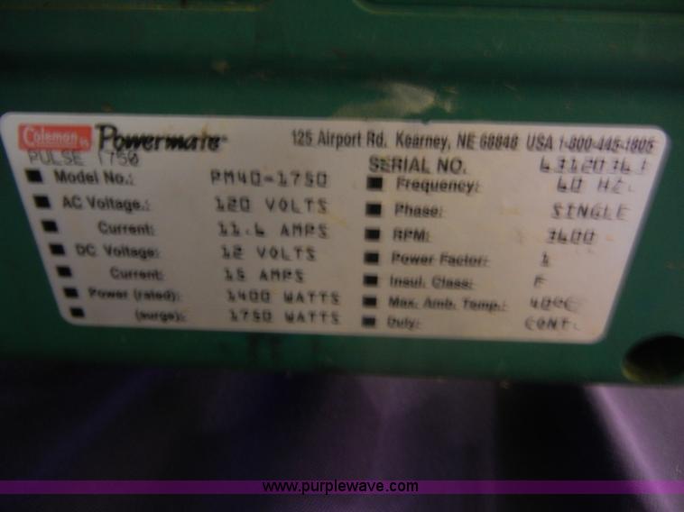image for item D9816 Coleman Powermate Pulse 1750 portable generator