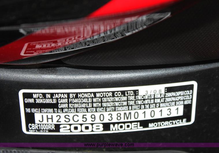 image for item F9847 2008 Honda CBR1000RR motorcycle