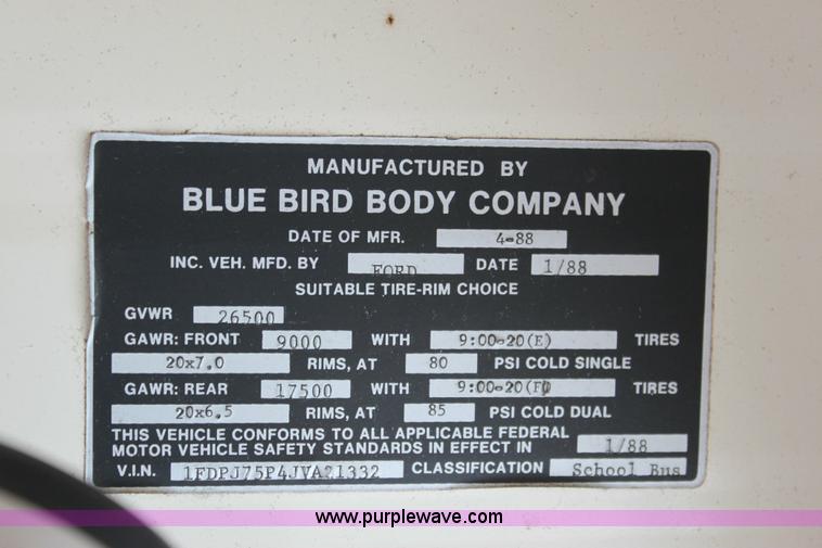 image for item A2680 1988 Ford Bluebird B700 school bus