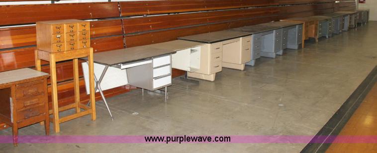 image for item B9958 (13) metal desks and library card cabinet