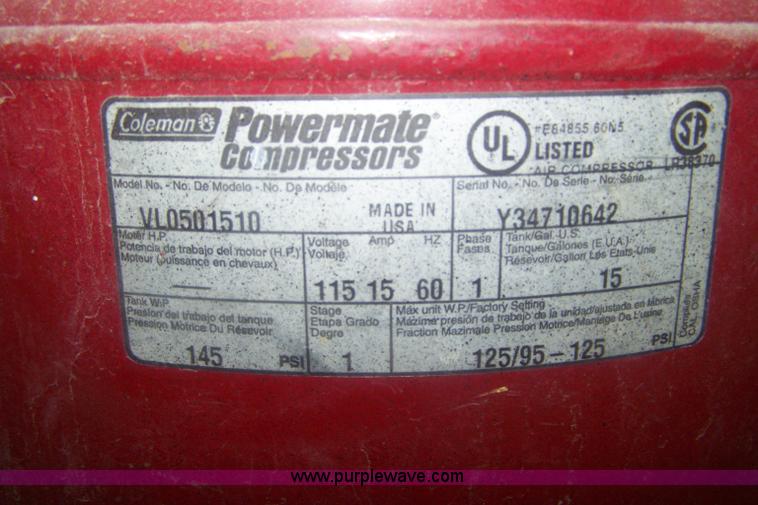 image for item C9365 Coleman Powermate 15 gallon air compressor
