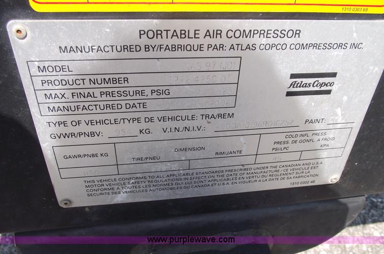 image for item A4042 2006 Atlas Copco XAS97 air compressor